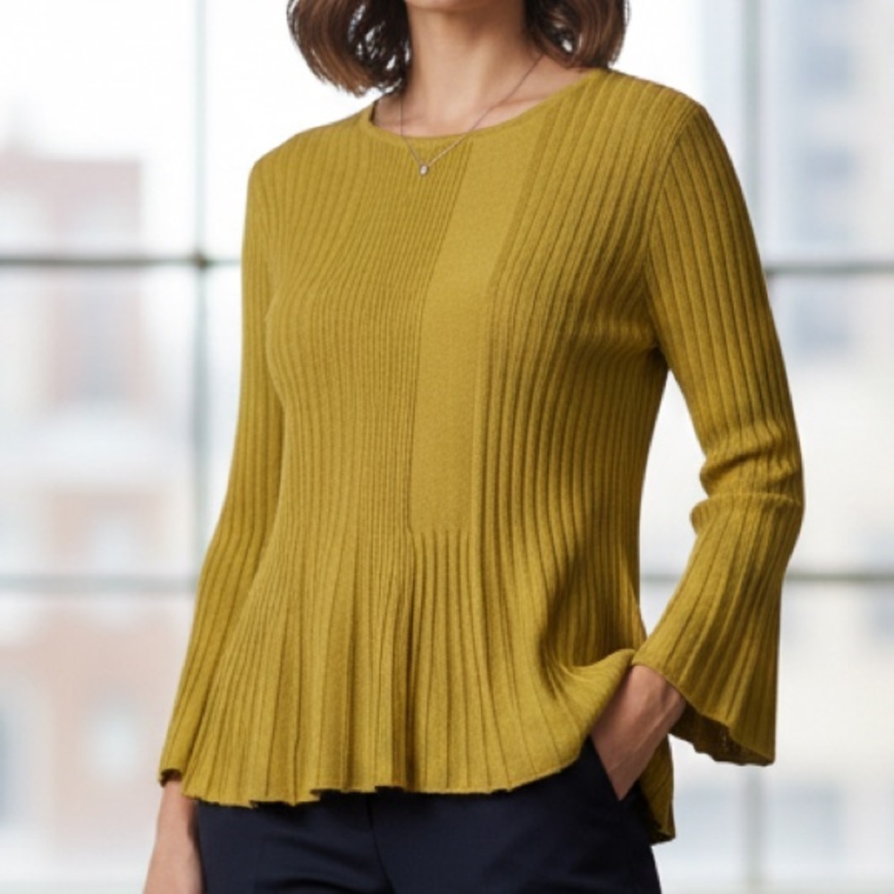 Aldo Martins Mustard Ribbed Wool Peplum Sweater - Picture 7 of 14